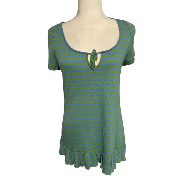 Juicy Couture New w tag Womens Blue Green striped Short Sleeve Top t shirt Small - Picture 1 of 6